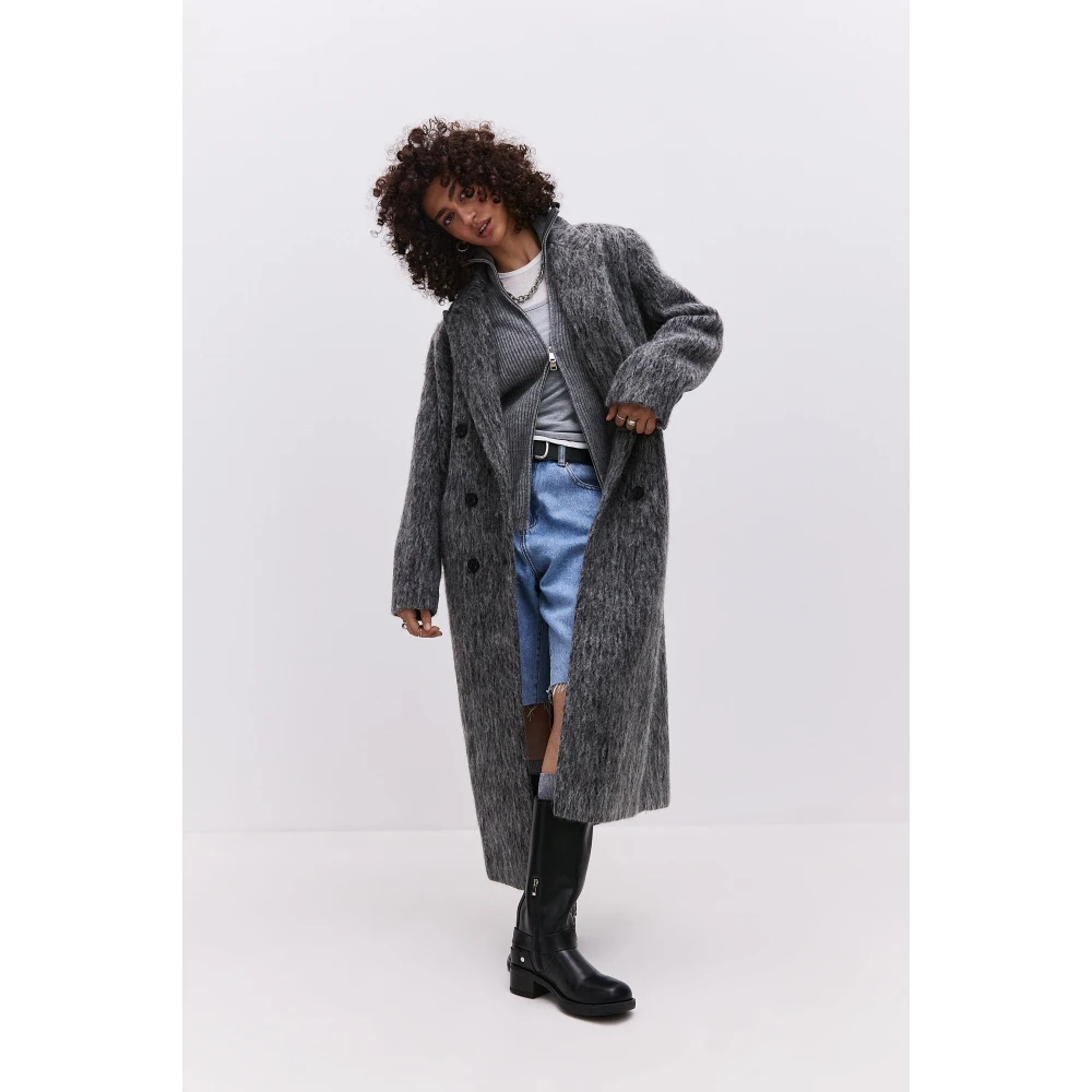 Cesare Gaspari Trendy Oversized Grijze Wollen Jas Eira Gray Dames