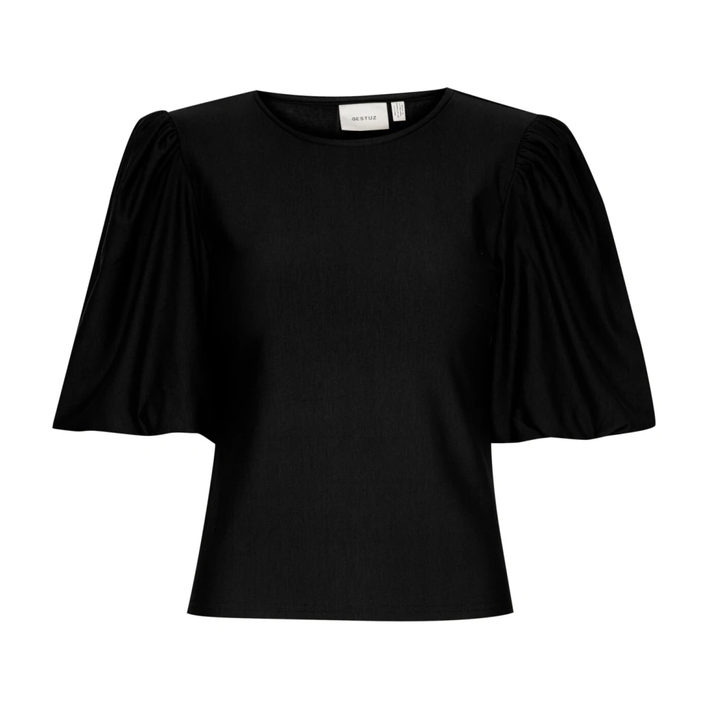 Gestuz Women's Black Balloon Blouse With Puff Sleeves - Blouses - L - Blouses & Shirts
