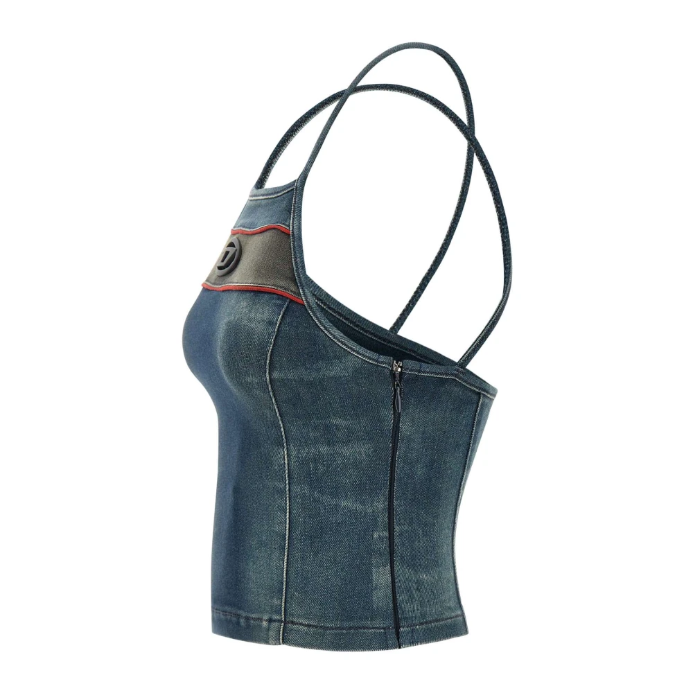 Diesel Blauwe Denim Stretch Katoenen Top Blue Dames