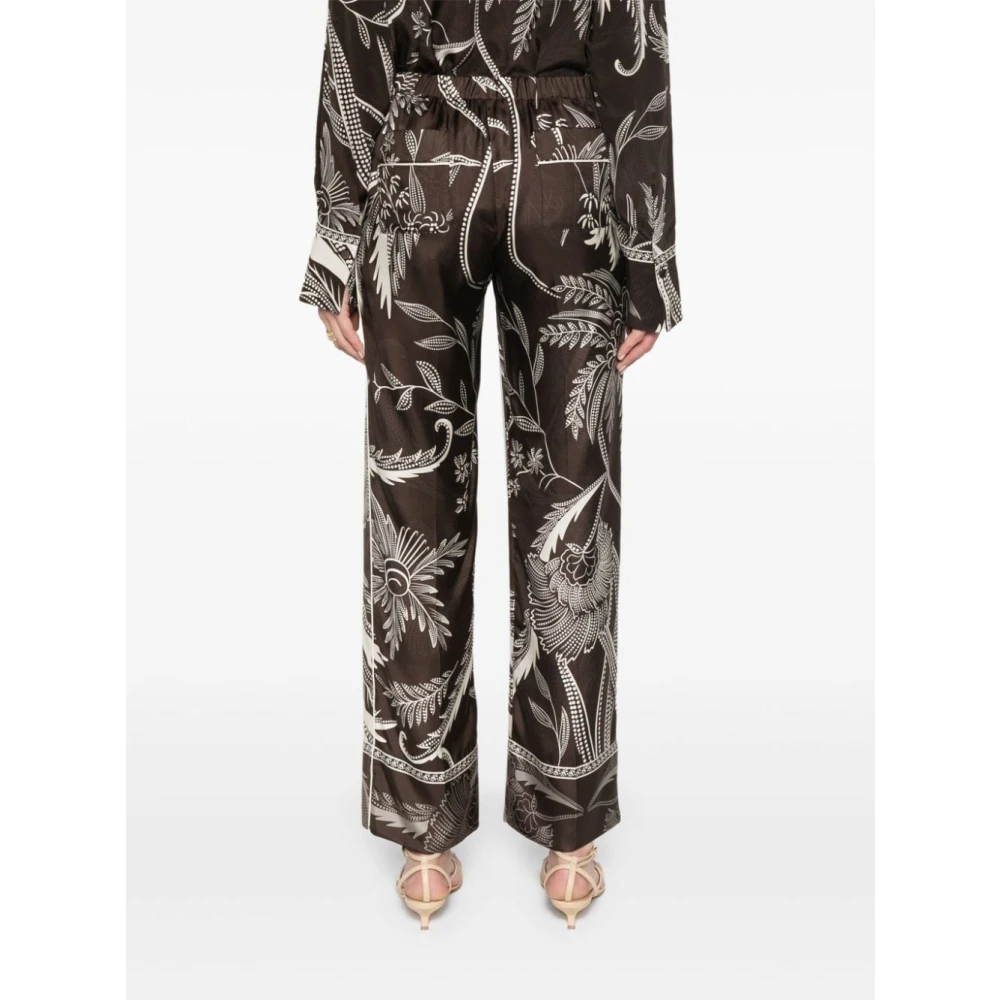F.r.s For Restless Sleepers Zijden Broek met Botanische Print Brown Dames