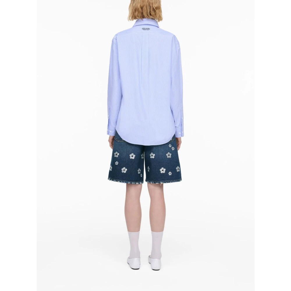 Marc Jacobs Blauw Gestreept Katoenen Overhemd met Logoborduursel Blue Dames