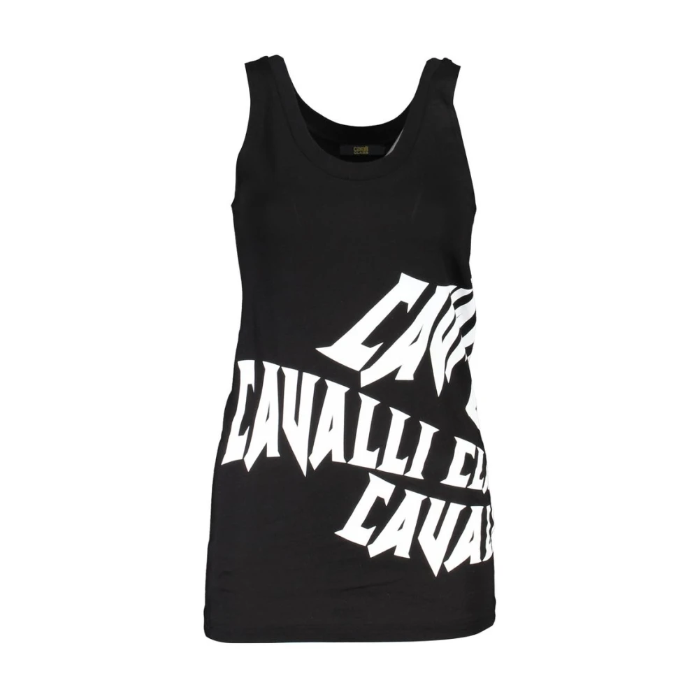 Cavalli Class Women's Black Sleeveless Tops,, Cotton Tank Top Medium