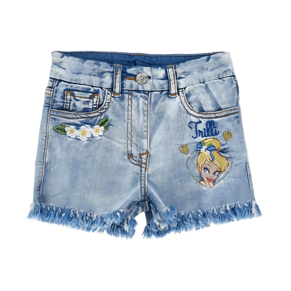 Monnalisa , Shorts, Unisex, Blue, 4 Y, Embroidered Denim Shorts