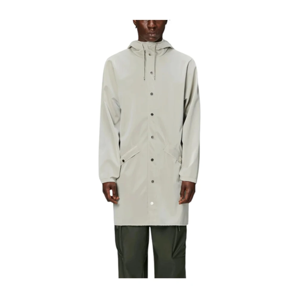 Rains Men's Beige Rain Jackets,, Minimalist Long Rain Jacket Small