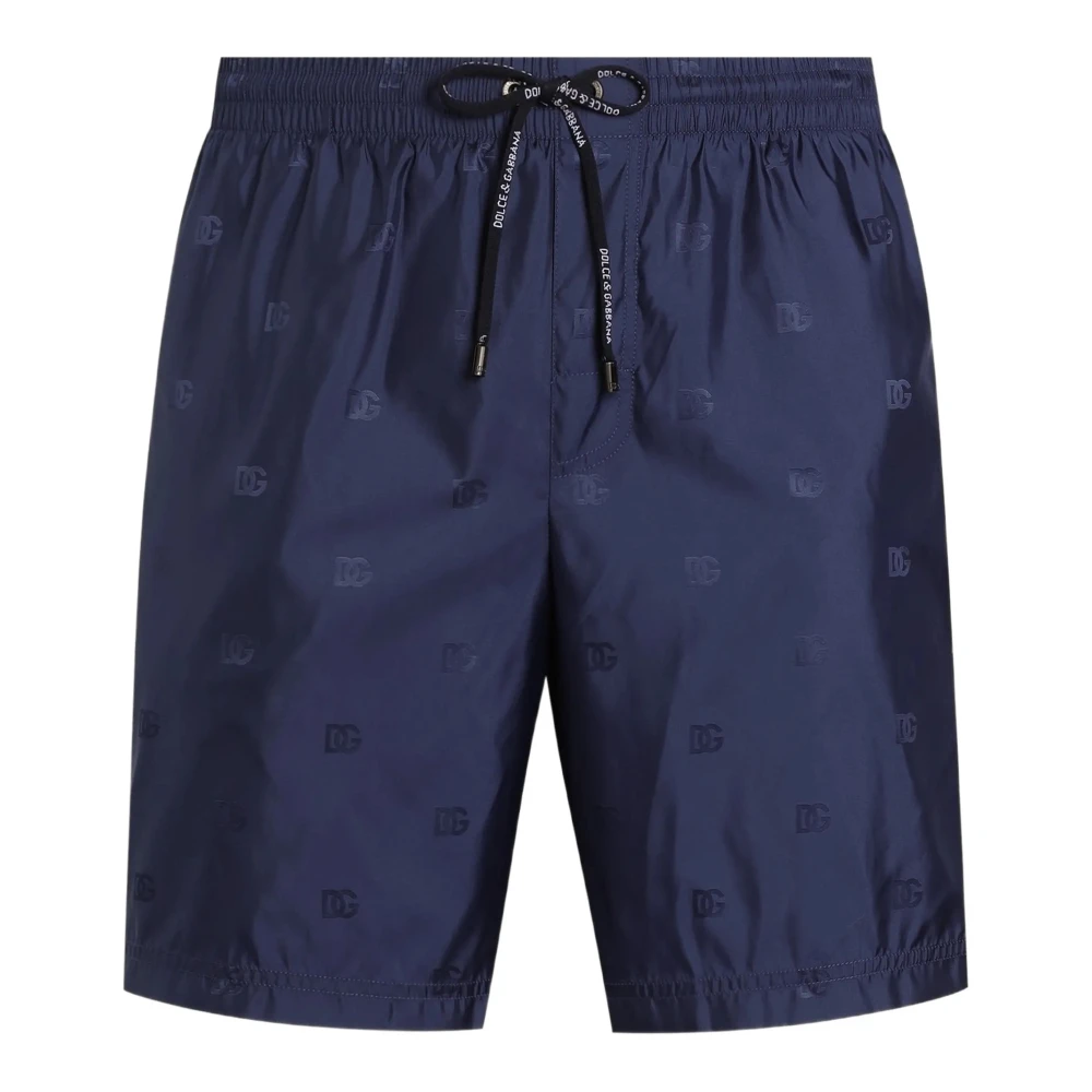 Dolce & Gabbana Medium Swim Boxer Shorts In Logo Jacquard - Male - Beachwear - Blue - S - Swimwear