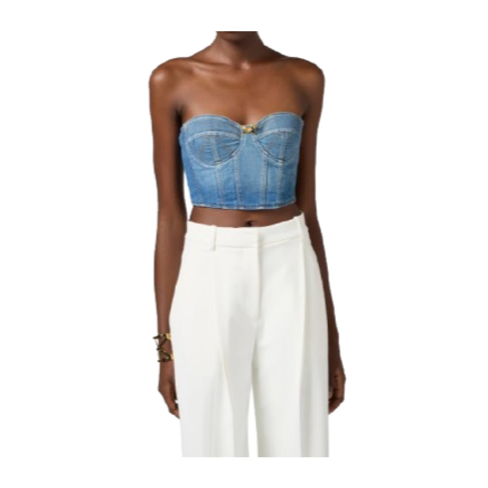 Elisabetta Franchi Denim Bustier Top met Kantdetail Blue Dames