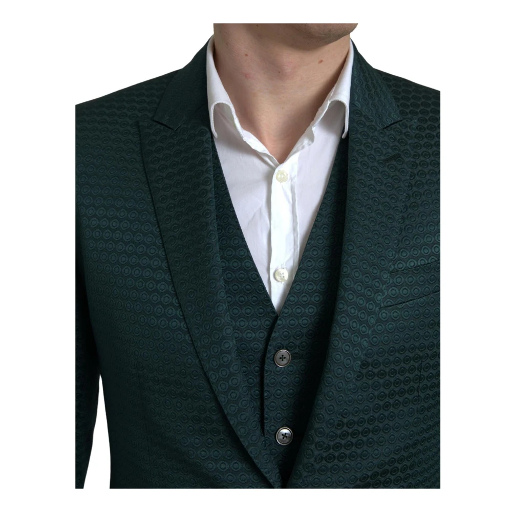 Dolce & Gabbana Groen Gestreept Slim Fit Pak Green Heren