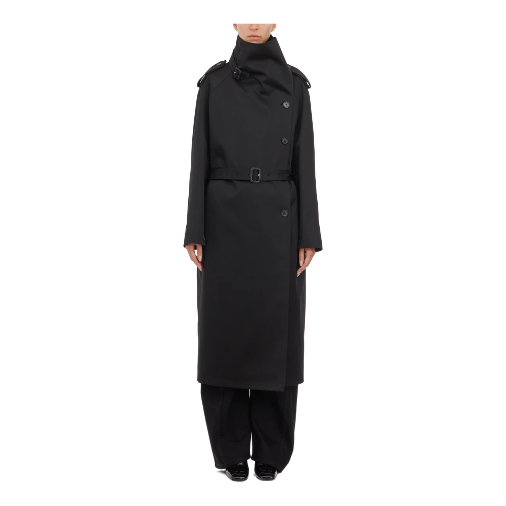 Courrèges Lange Katoenen Trenchcoat Black Dames