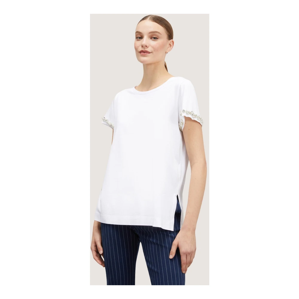 Motivi T-shirt met kristalversierde mouwen White Dames