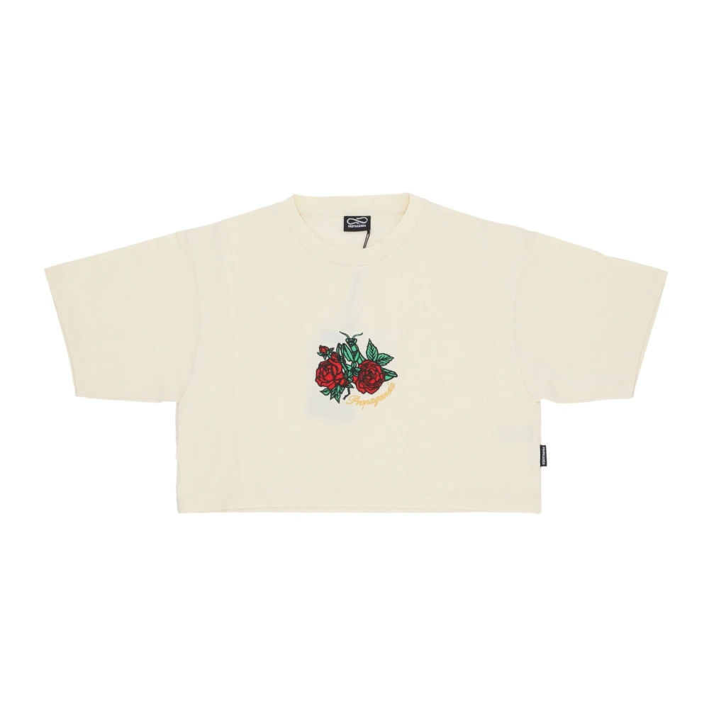 Propaganda Mantis Croptop Tee Zacht Katoen Geborduurd White Dames