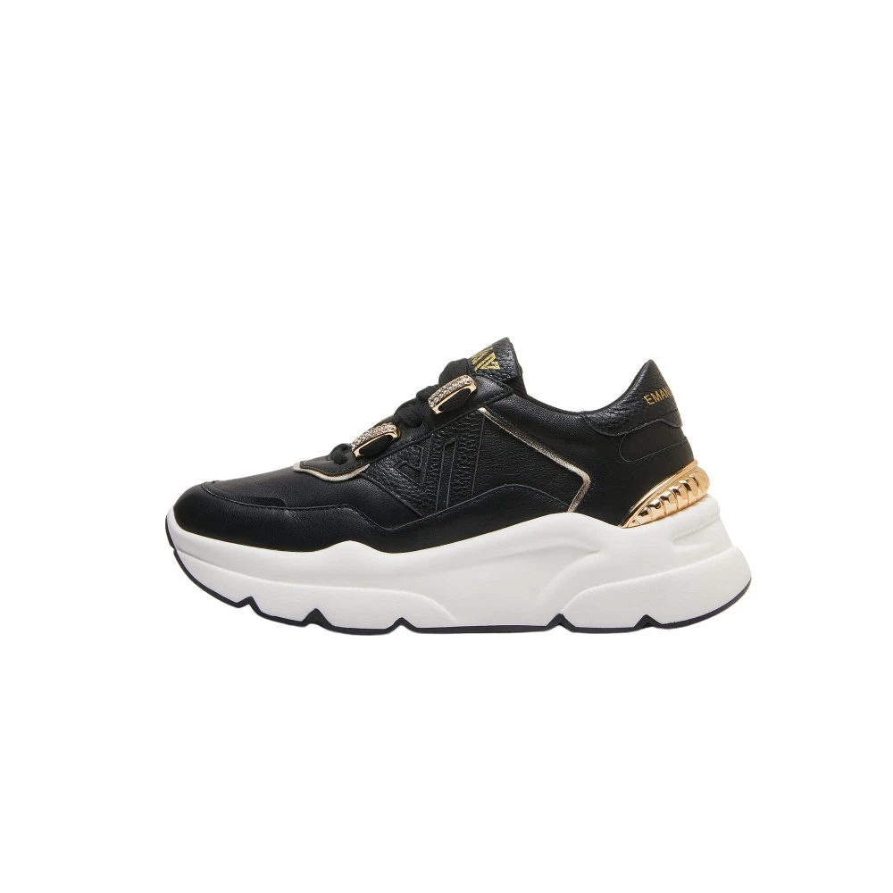 Emanuelle Vee Donna Nero Sneakers Running In Pelle Nera Con Dettagli Strass