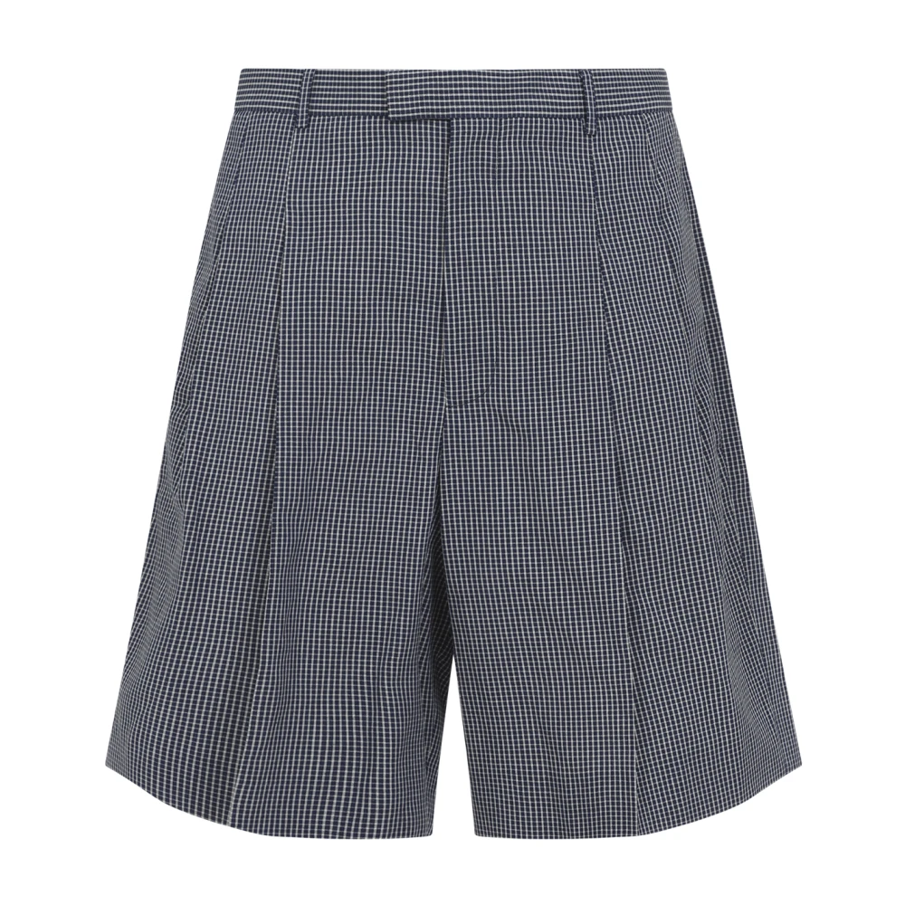 Givenchy Men's Blue Casual Shorts, S, Double Pleat Checked Bermuda Shorts In Cotton