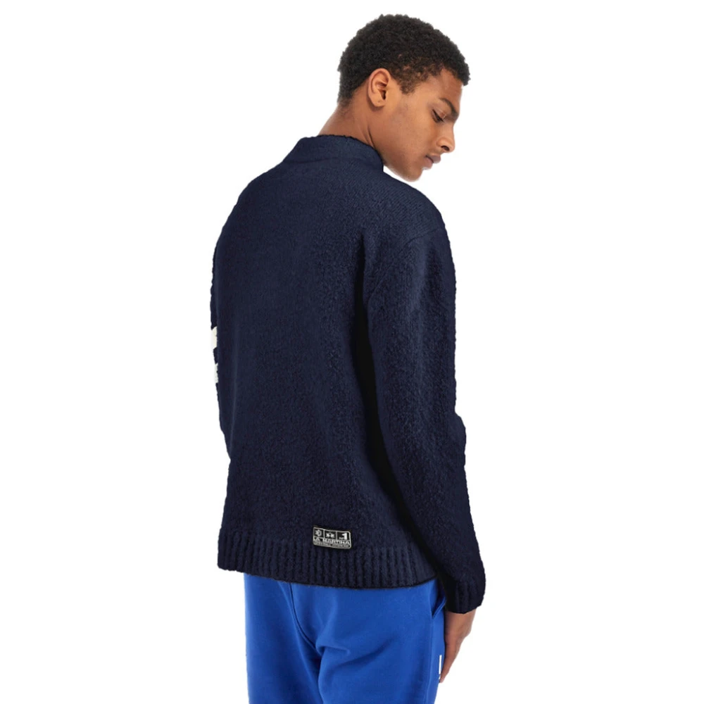 LA MARTINA Geborduurde Wollen Mix Coltrui Blue Heren