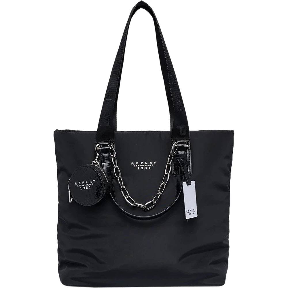 Replay Women's Black Shopping Bags, One Size, Stylish Croc Print Tote Bag