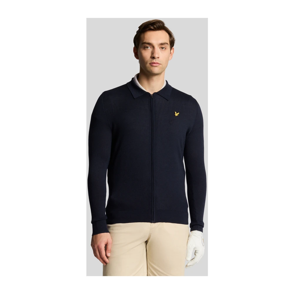 Lyle & Scott Mid Knits Lichtgewicht Gebreide Gekraagde Vest Blue Heren