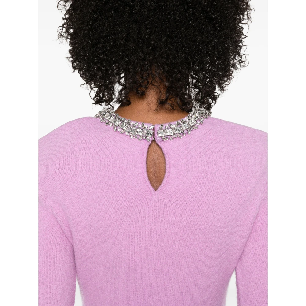 Self Portrait Roze Gebreide Trui met Diamant Kraag Pink Dames