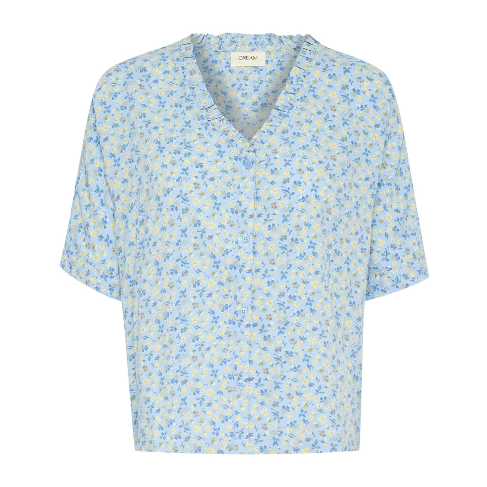 Cream Bloemen korte mouw overhemd blauw geel Blue Dames