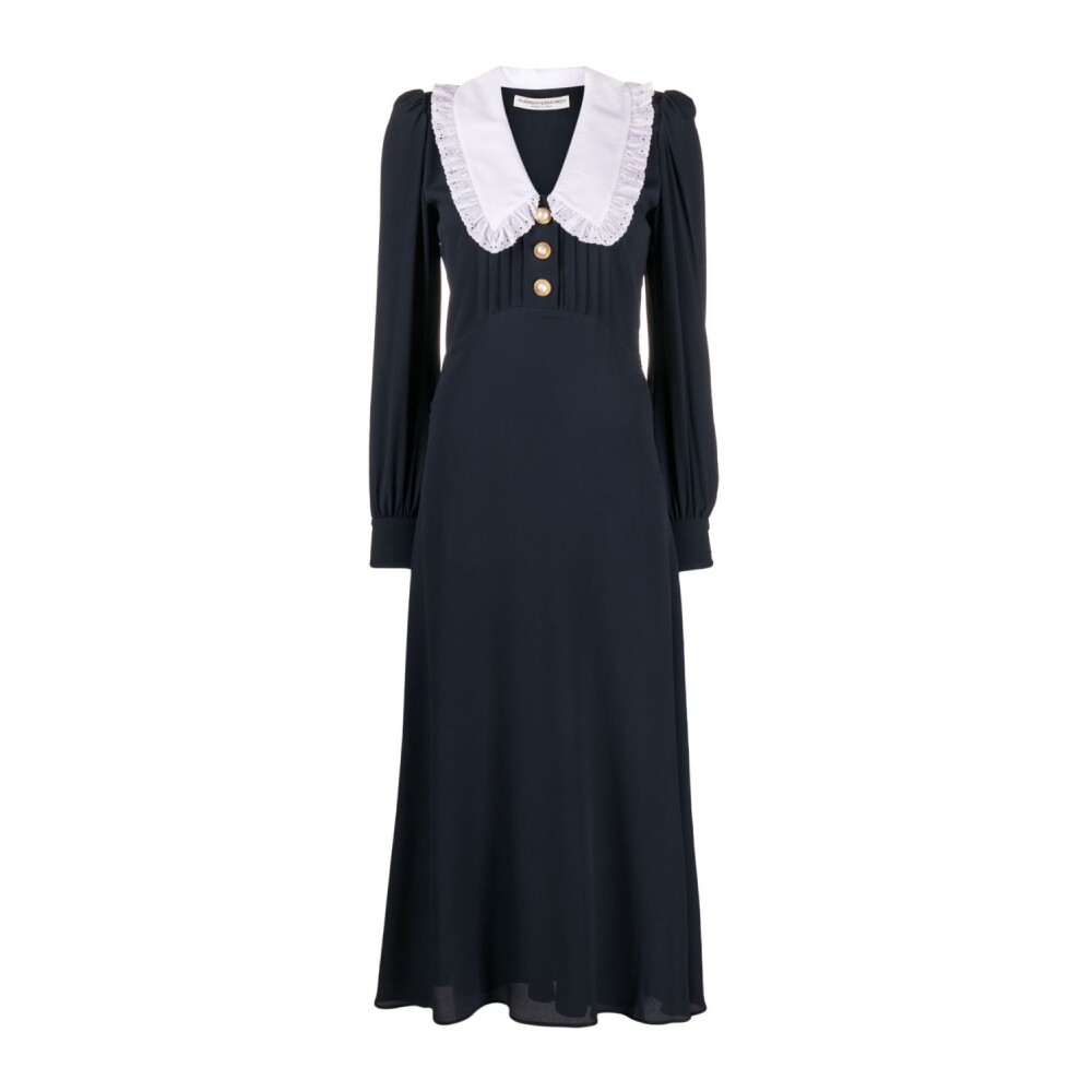 Navy Blue Oversized Collar Midi Dress Alessandra Rich Women