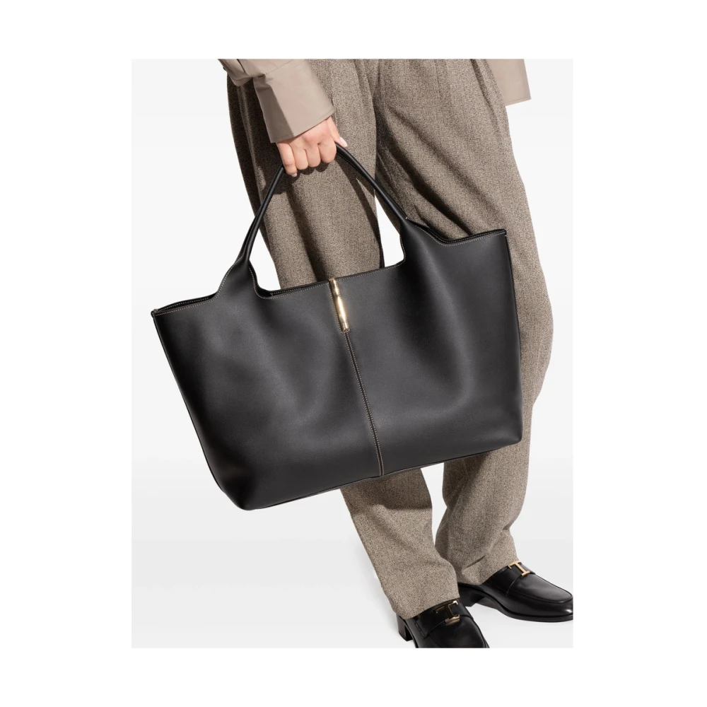 TOD'S Zwarte Tote Tas met Magnetische Sluiting Black Dames