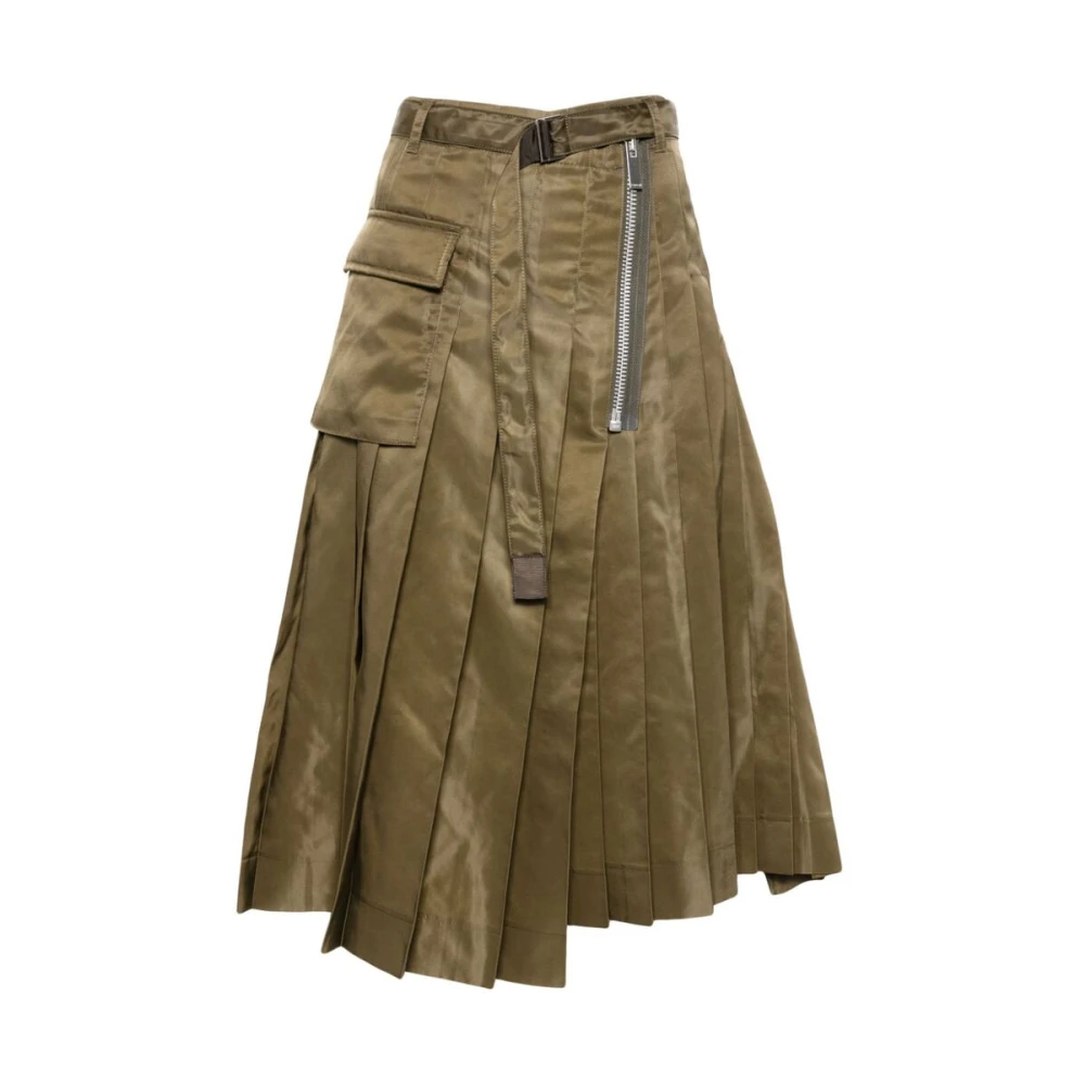 Sacai Groene Asymmetrische Geplooide Rok Green Dames