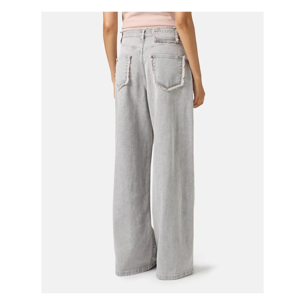 Iceberg 5-pocket grote flared fit broek in grijze denim met marmerbehandeling Blue Dames