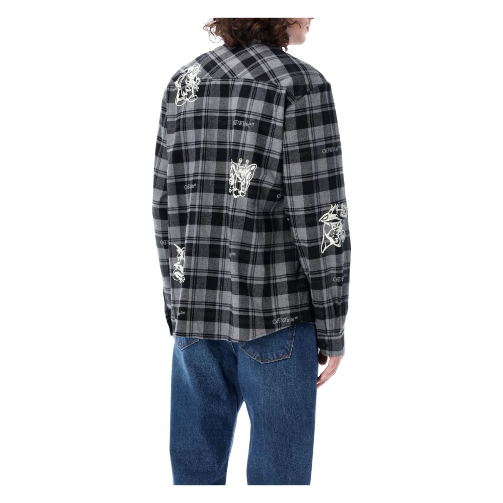 Off White Karaktercontrole Flanellen Shirt Zwart Wit Black Heren
