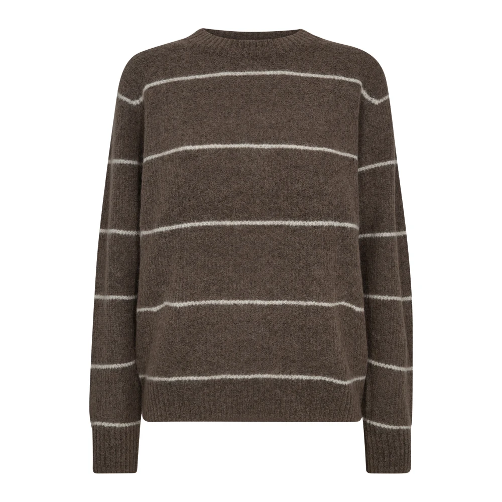MOS MOSH Gestreepte Crewneck Trui Pine Bark Brown Dames