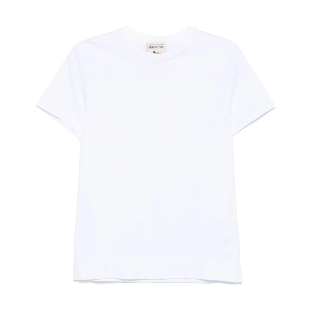 Semicouture Wit Katoenen T-shirt Ronde Hals Korte Mouwen White Dames