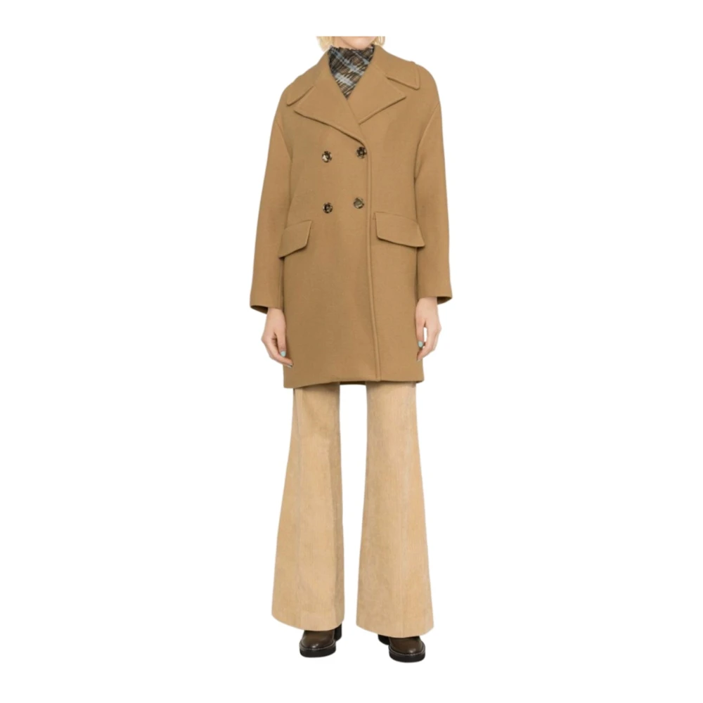 pinko Kameelkleurige Wollen Jas Brown Dames
