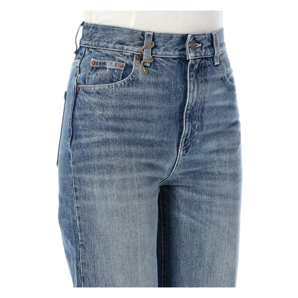 Chloé Blauwe Bootcut Denim Jeans met Slangenversiering Blue Dames