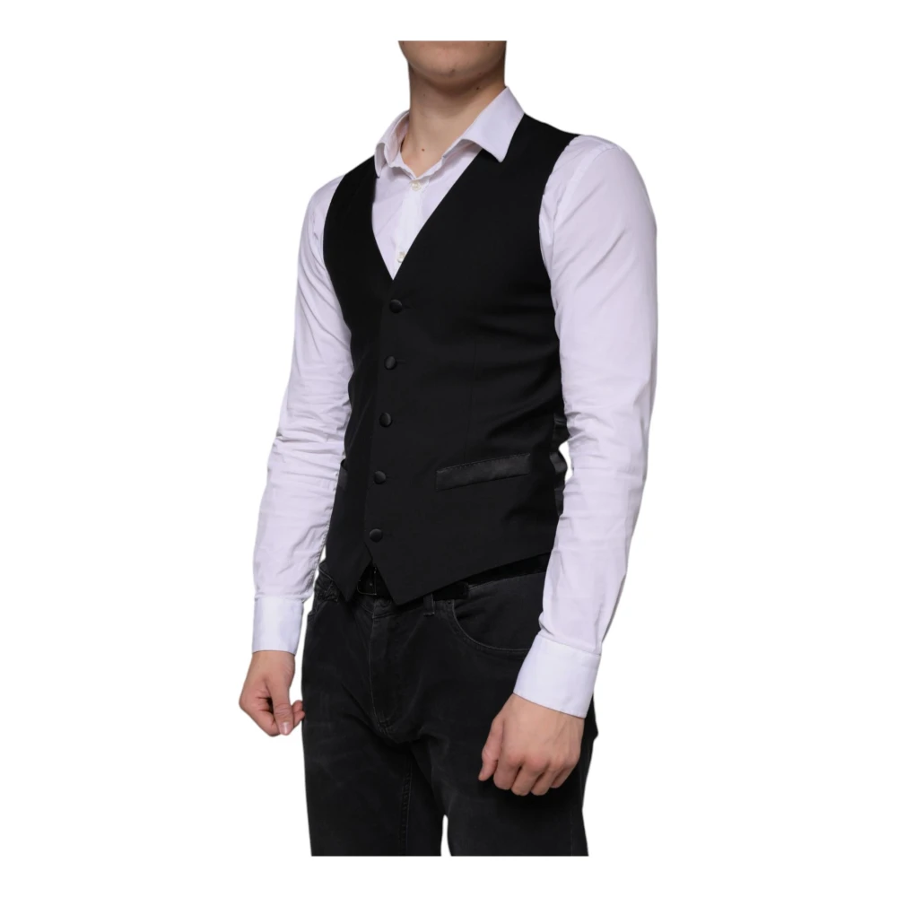Dolce & Gabbana Zwarte wollen vestjurk formele vest Black Heren