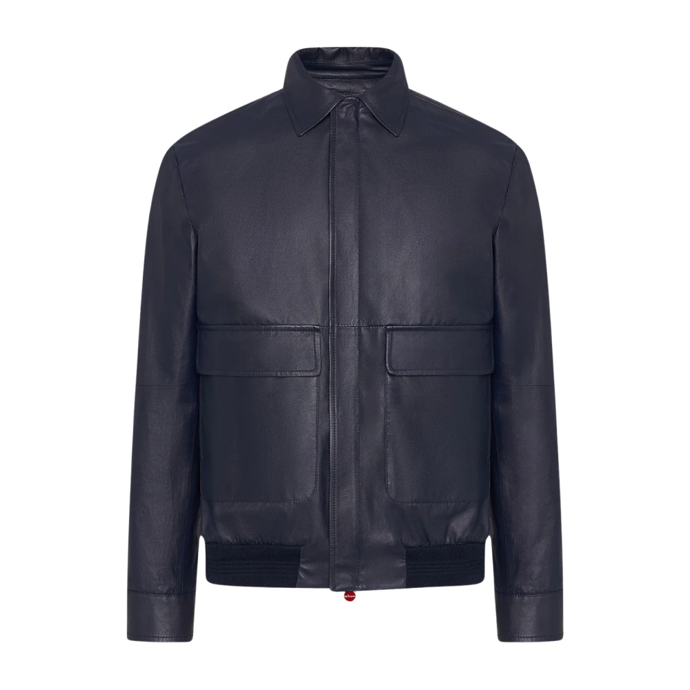 Kiton Blauwe lamsvacht bomberjack Blue Heren