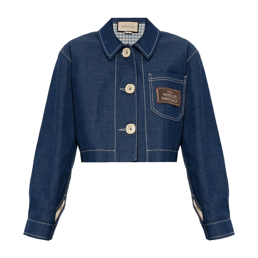Gucci Denim Jas met Logo Patch Blue Dames
