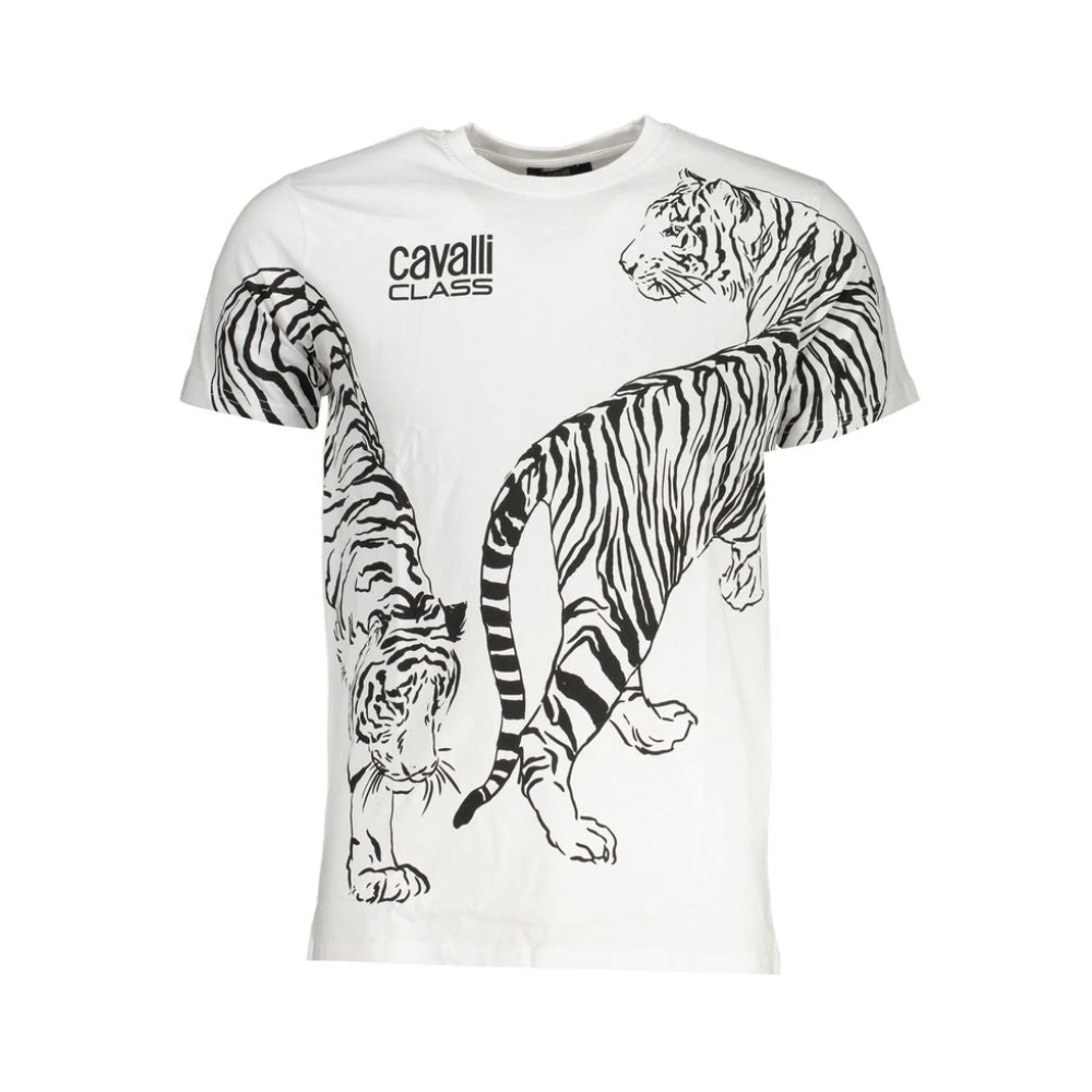 Cavalli Class Wit Katoen Logo Print T-Shirt White Heren