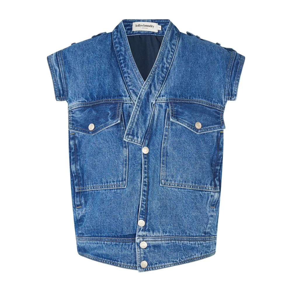 Lollys Laundry Denimvest met asymmetrisch ontwerp Blue Dames