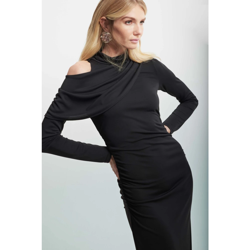 Kocca Elegante Asymmetrische Gelaagde Lange Jurk Black Dames