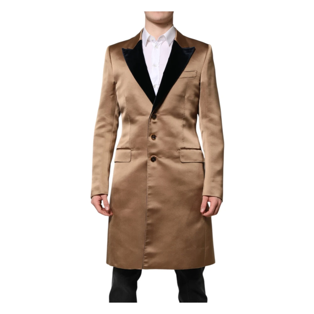Dolce & Gabbana Men's Brown Silk Trench Coat Jacket