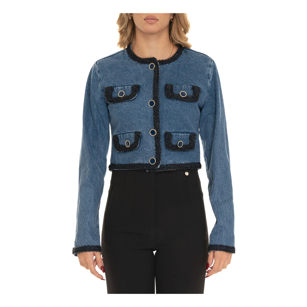 Liu Jo Korte Chanel-stijl jas met Lurex Blue Dames