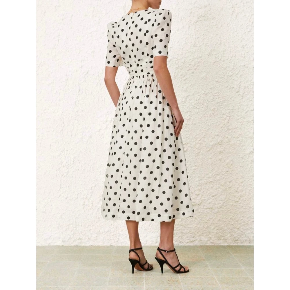 Zimmermann Polka Dot Midi Jurk met Plunge Halslijn White Dames
