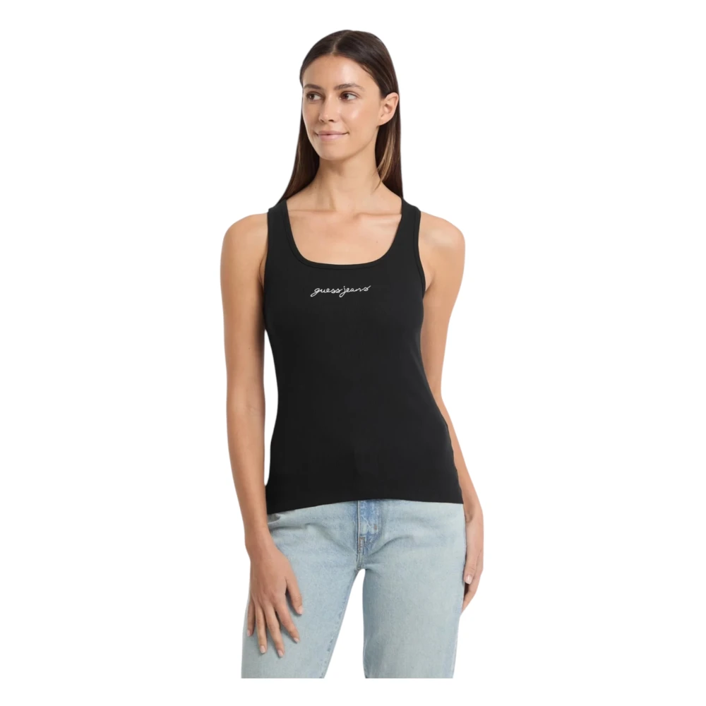 Guess Organische Katoenen Geribbelde Tanktop Black Dames