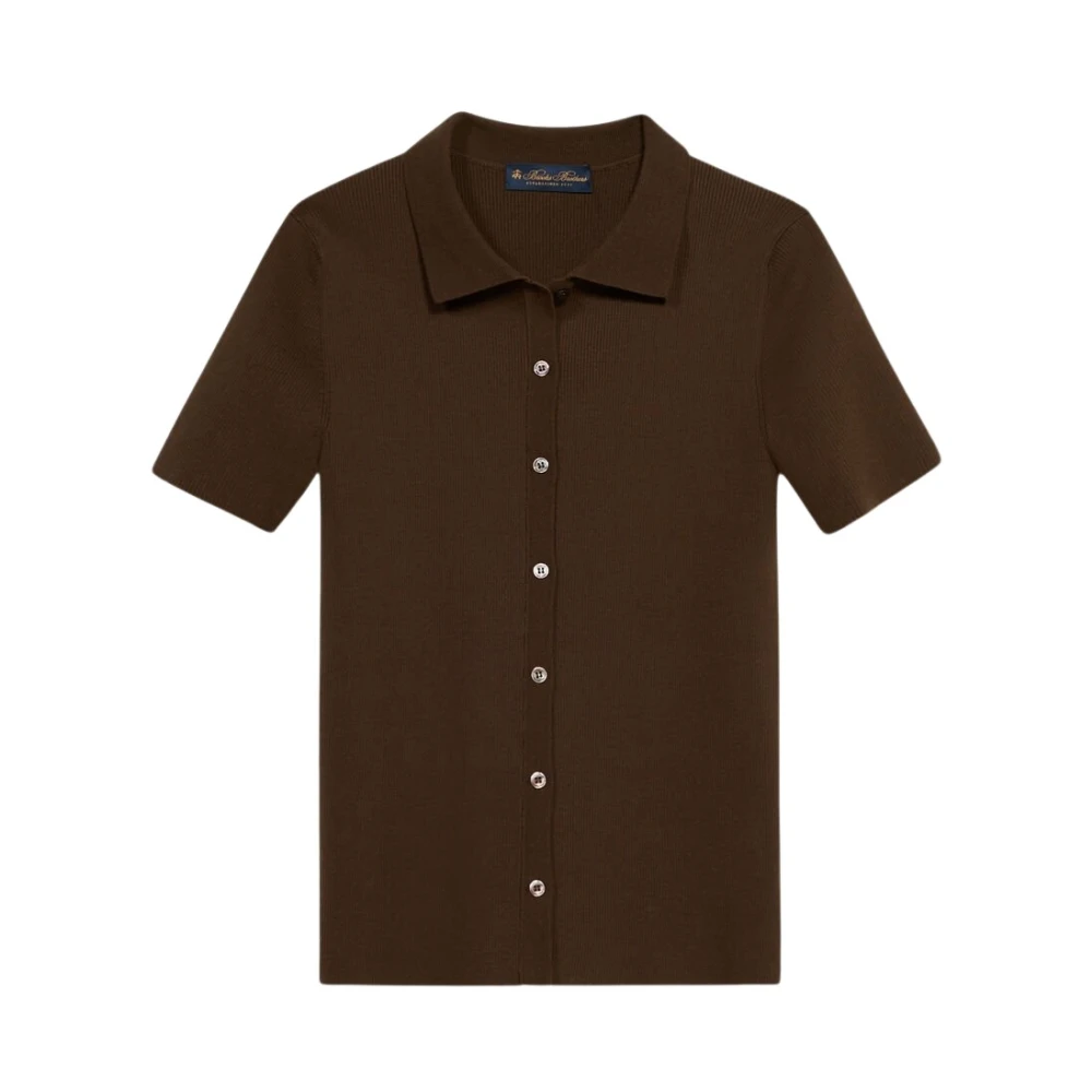 Brooks Brothers Brown Rib-Knit Polo Cardigan - Female - Cardigans - M - Knitwear