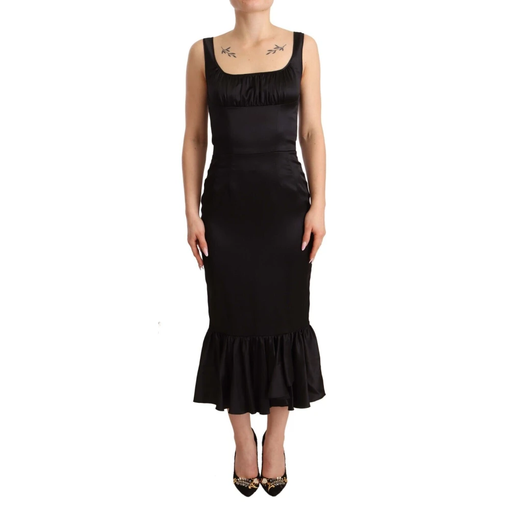Dolce & Gabbana Women's Black Silk Stretch Sheath Mermaid Midi Dress