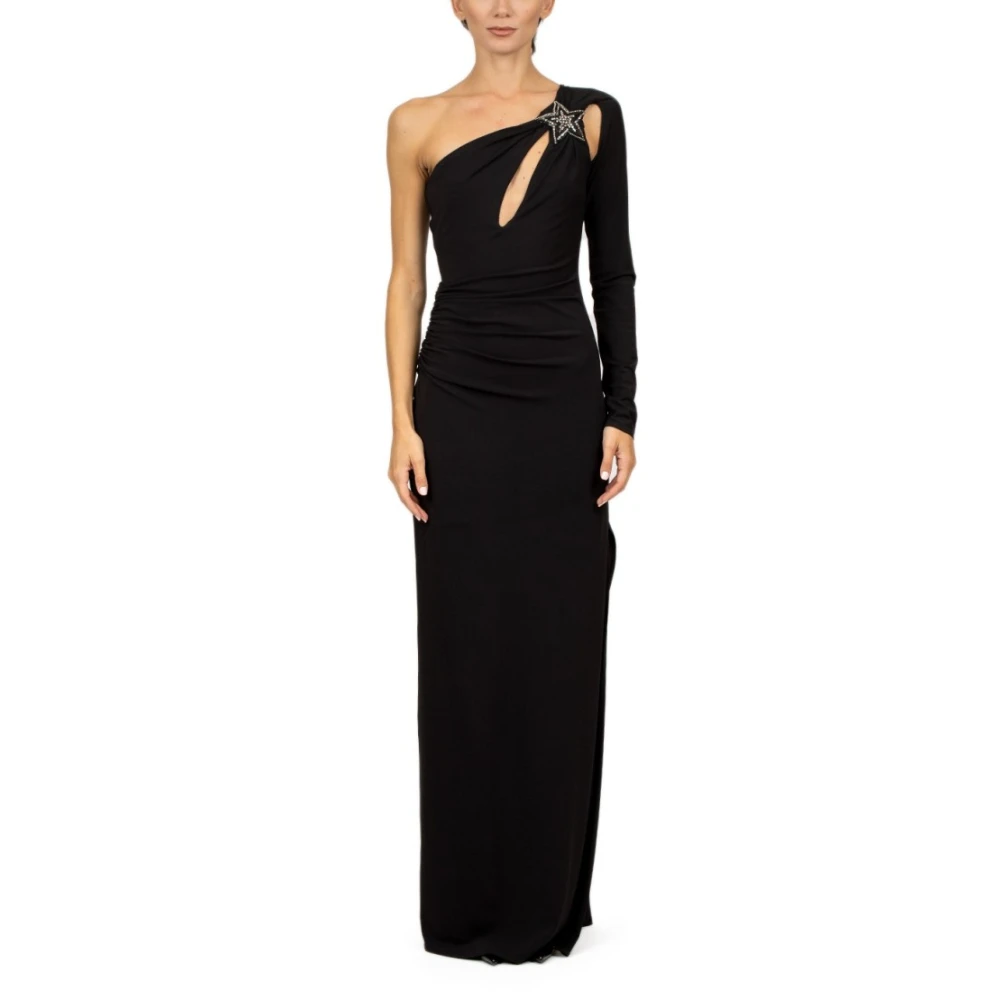 Amen Zwarte Lange Jurk met Sterapplicatie Black Dames
