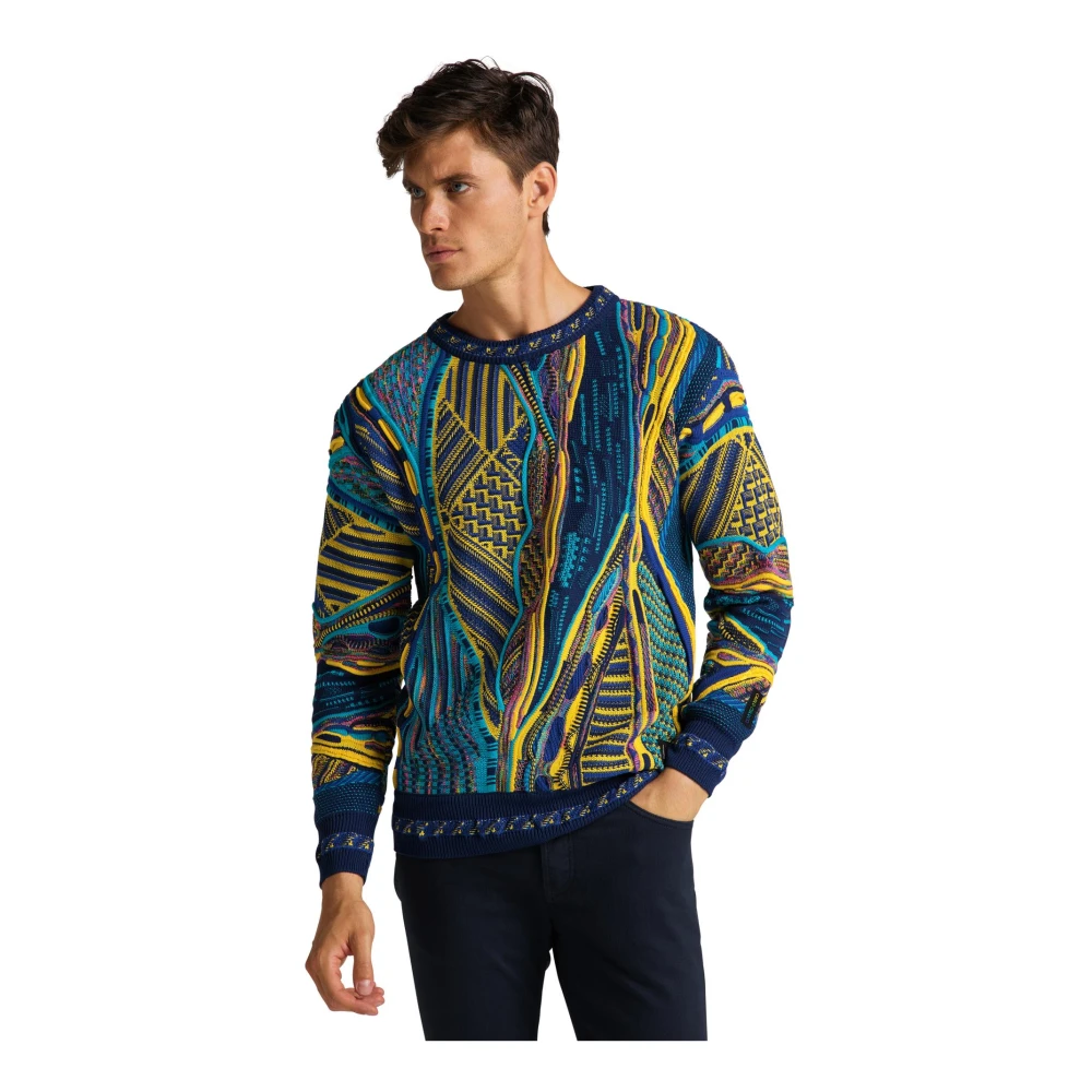 carlo colucci Moderne Gebreide Trui met Opvallend Patroon Multicolor Heren