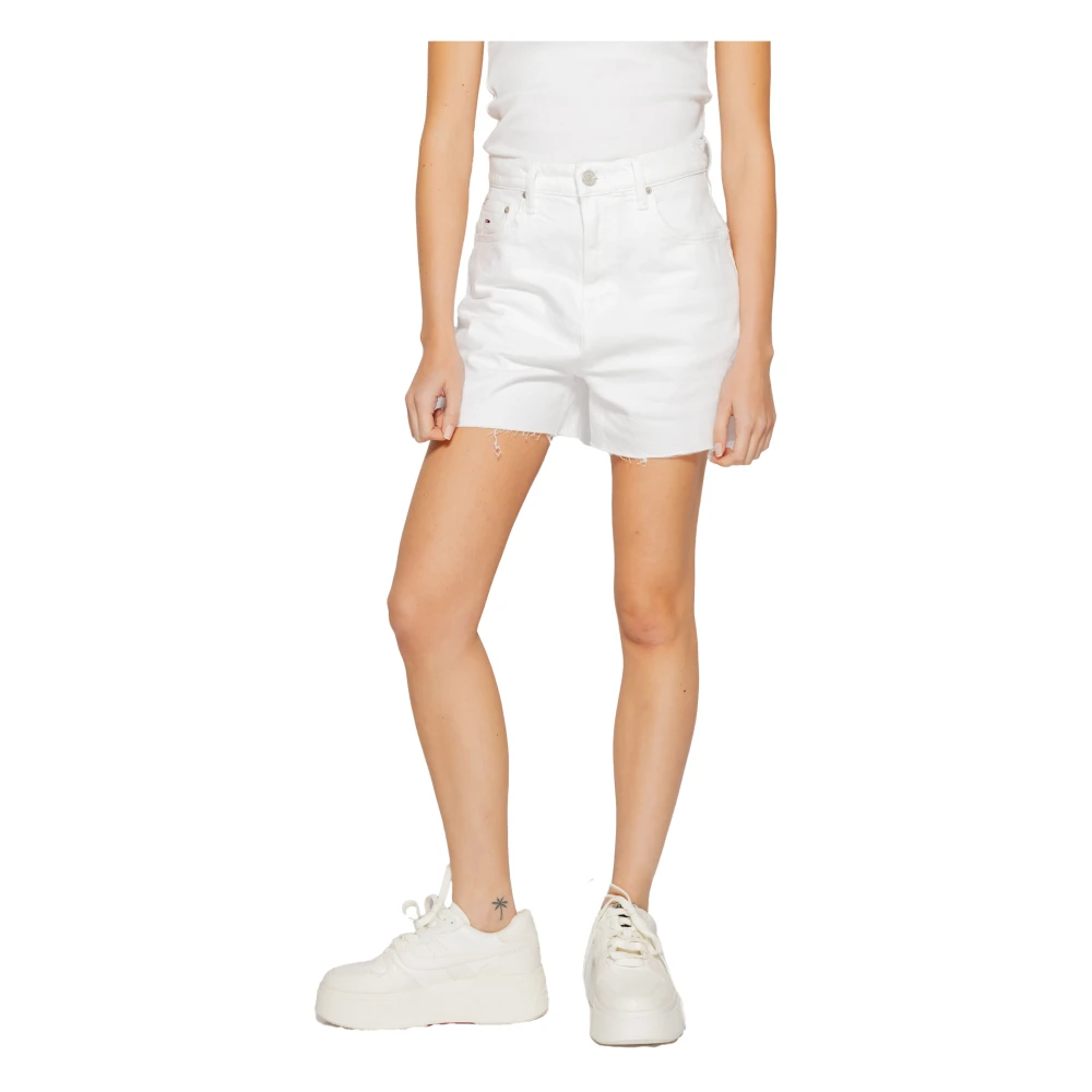 Tommy Jeans Witte Katoenen Dames Shorts Rits Knoop White Dames