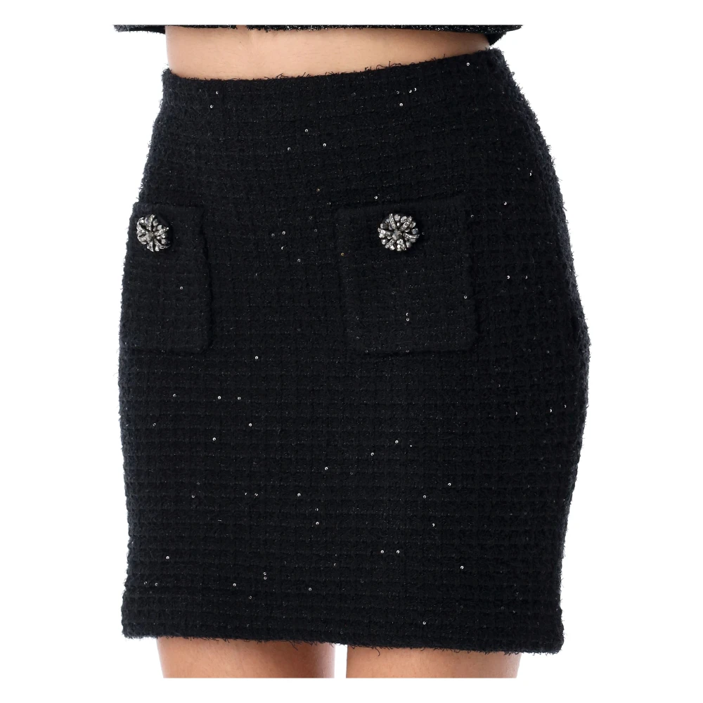 Self Portrait Zwarte Geribbelde Gebreide Minirok Black Dames