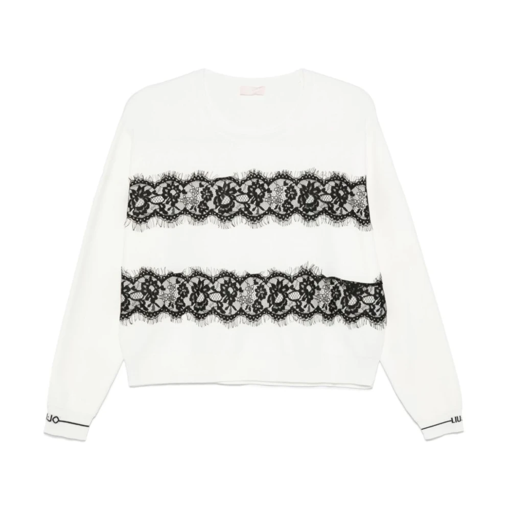 Liu Jo Bloemenkant Trui met Ronde Hals White Dames