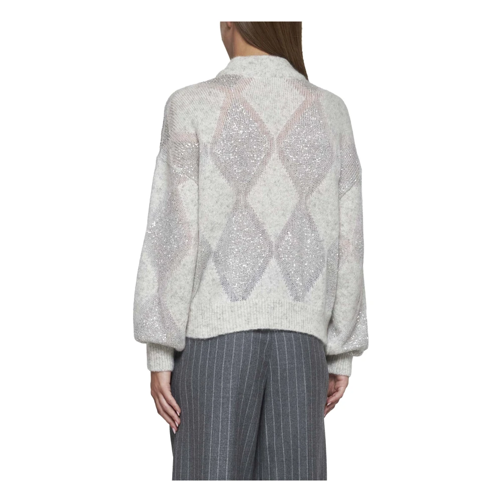 BRUNELLO CUCINELLI Grijze Argyle Paillet Sweater Gray Dames