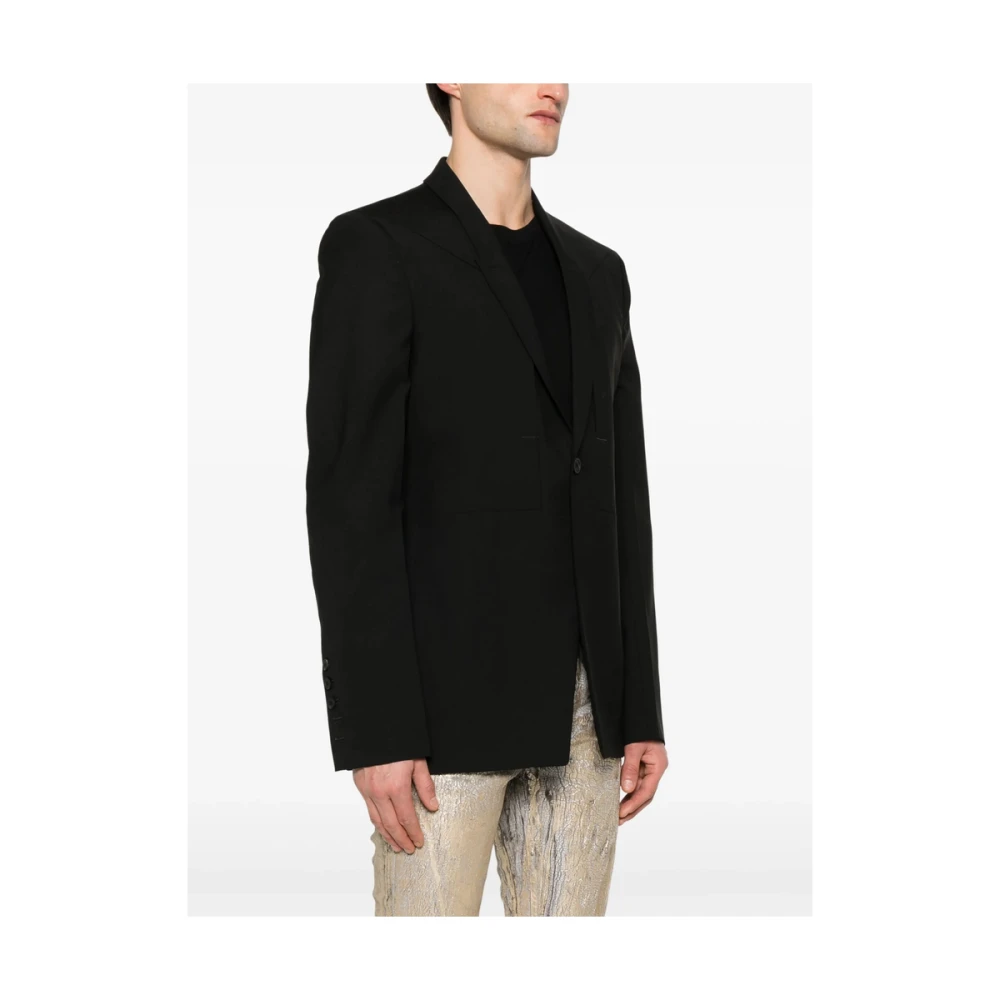 Rick Owens Zwarte jas met achterventilatieopeningen Black Heren