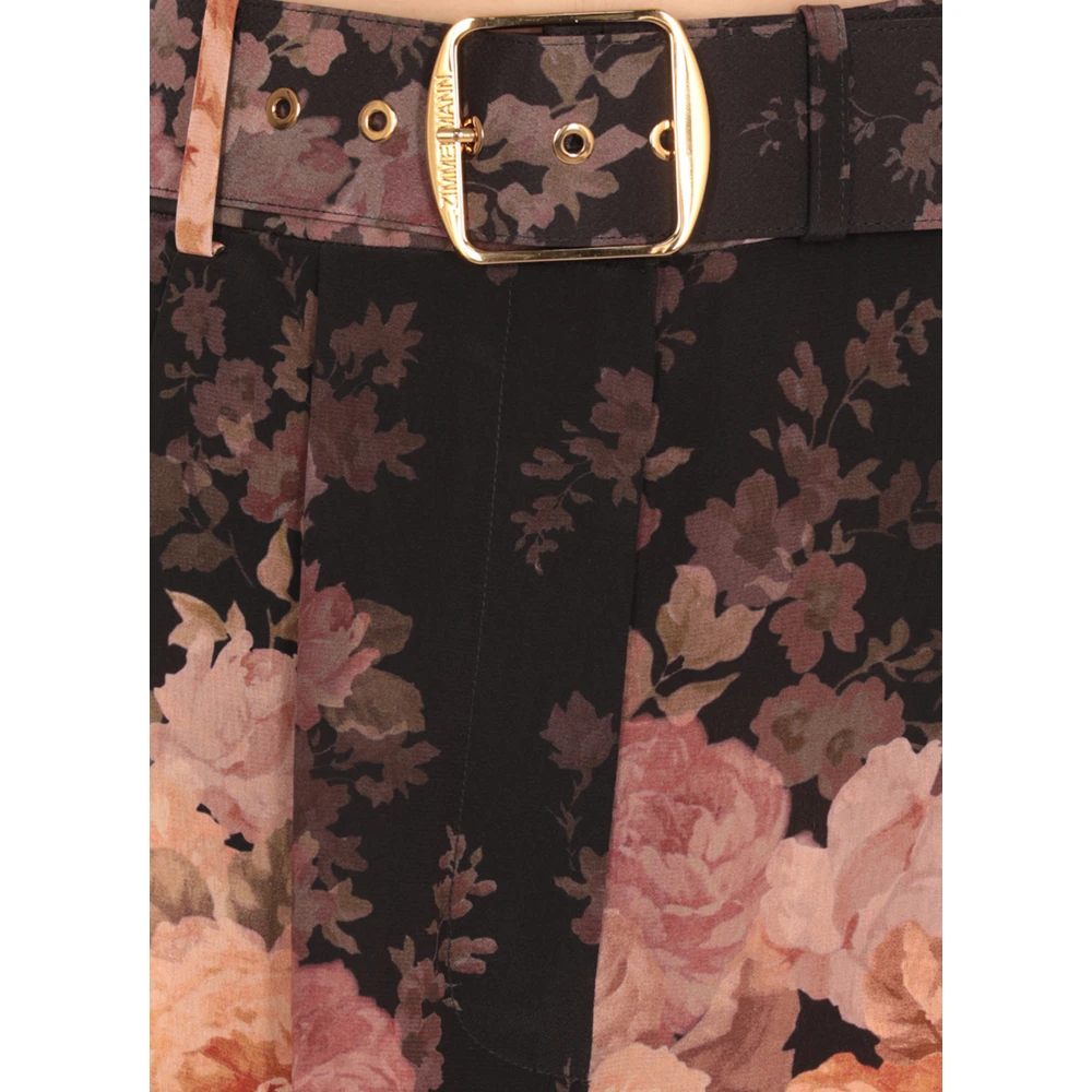 Zimmermann Zwarte bloemenzijden broek met riem Multicolor Dames